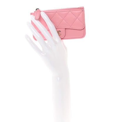Chanel Lambskin Quilted Flap Zip Card Holder Pink 2 of 8