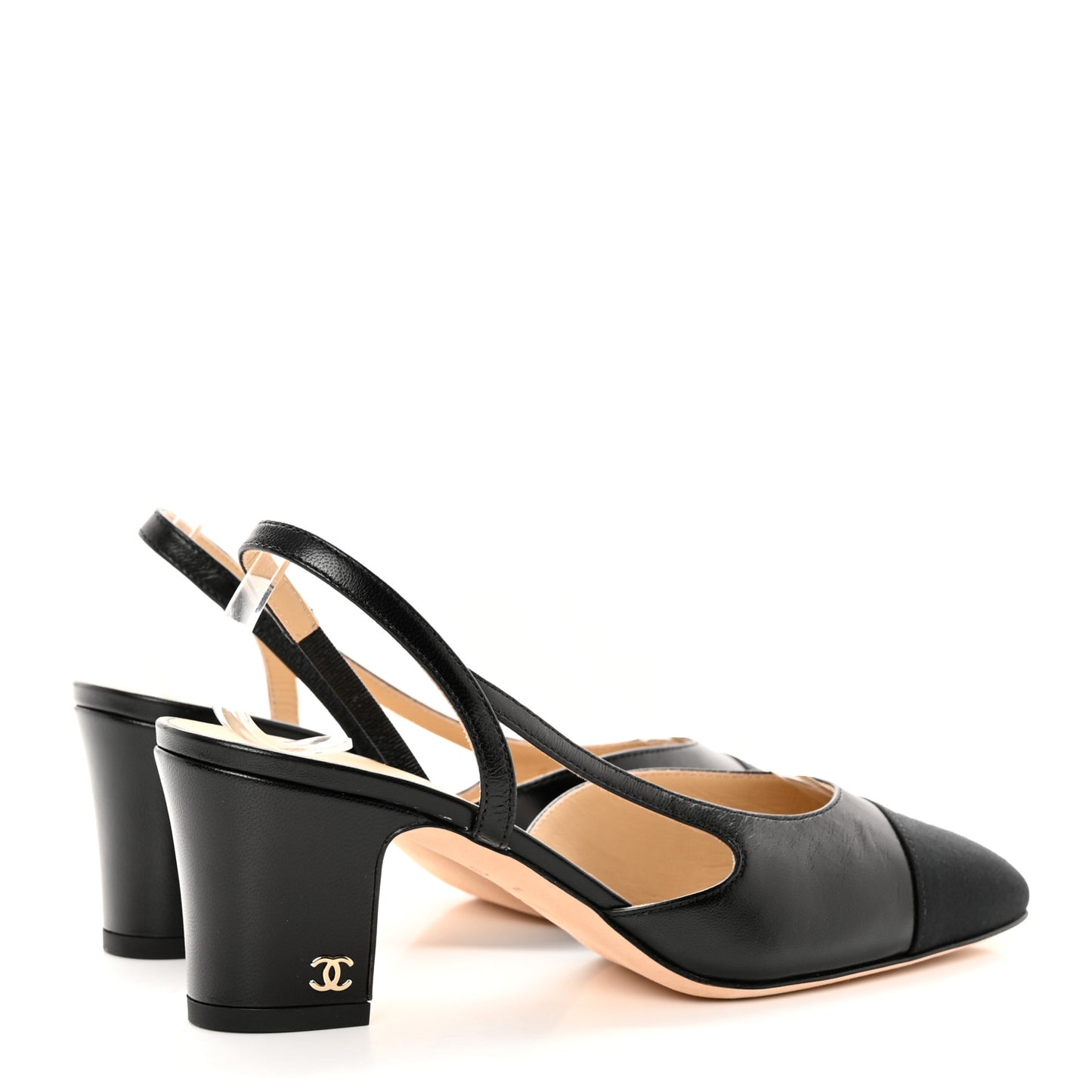 Goatskin Grosgrain Cap Toe CC Slingback Sandals 36.5 Black