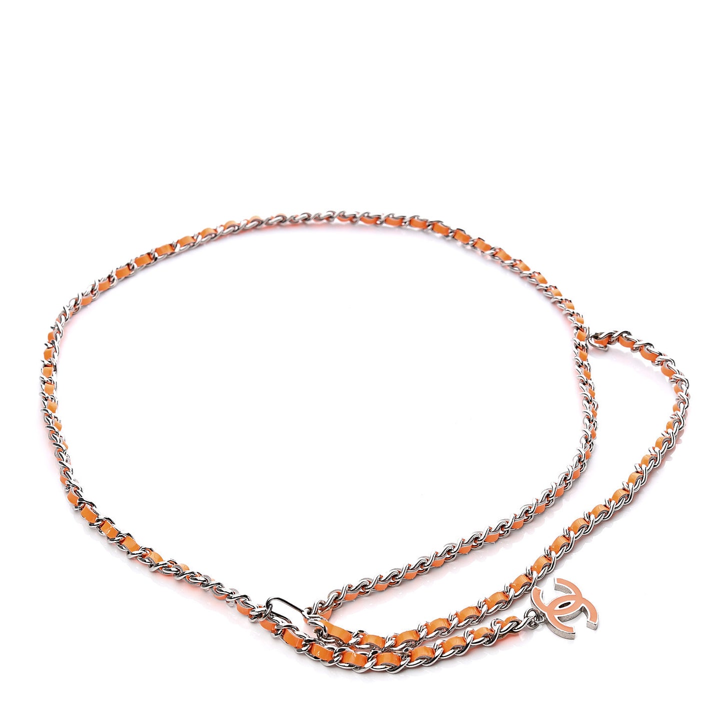 Patent Chain CC Double Strand Belt Silver Neon Orange