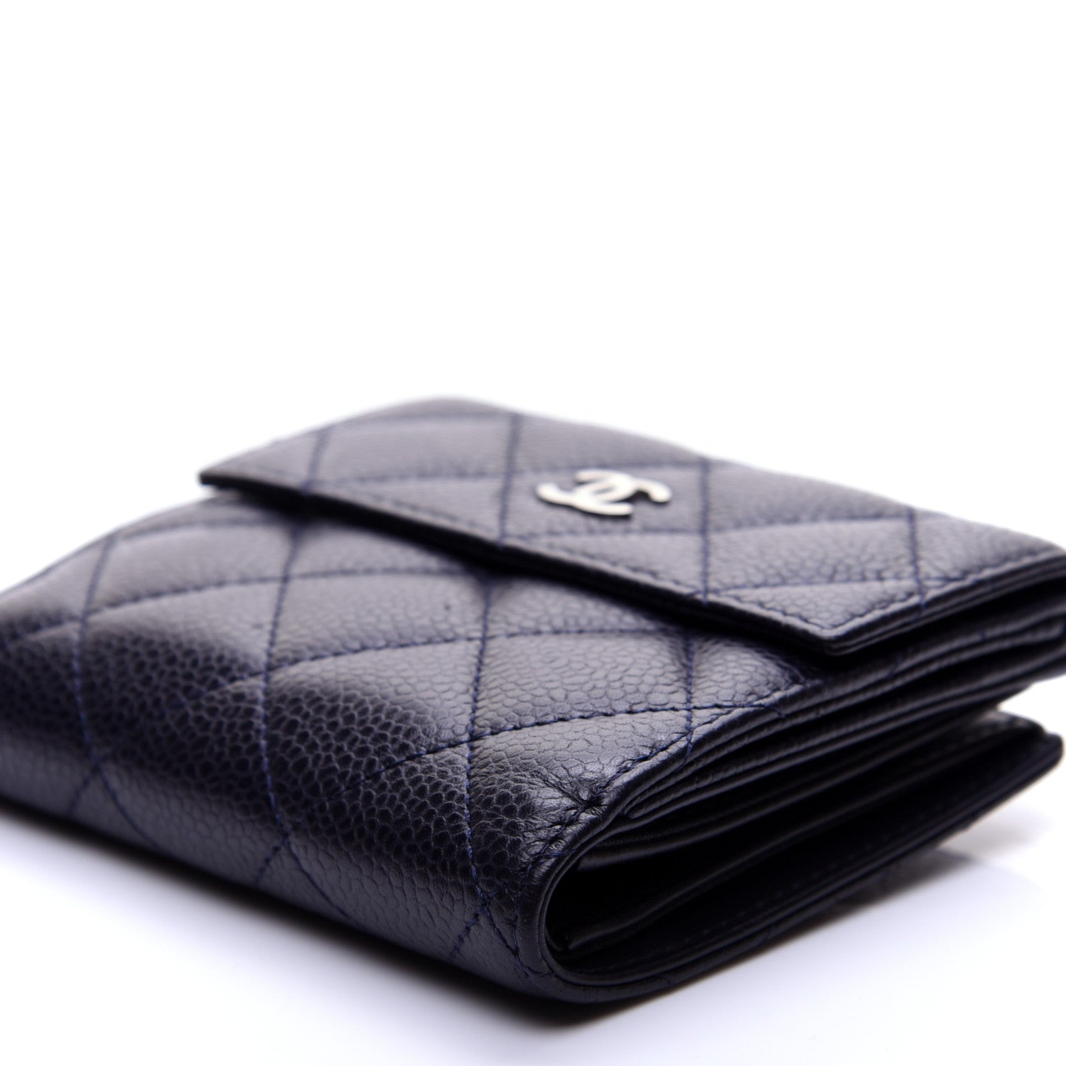 Chanel Caviar Quilted Compact French Flap Wallet Dark Blue 7 of 11