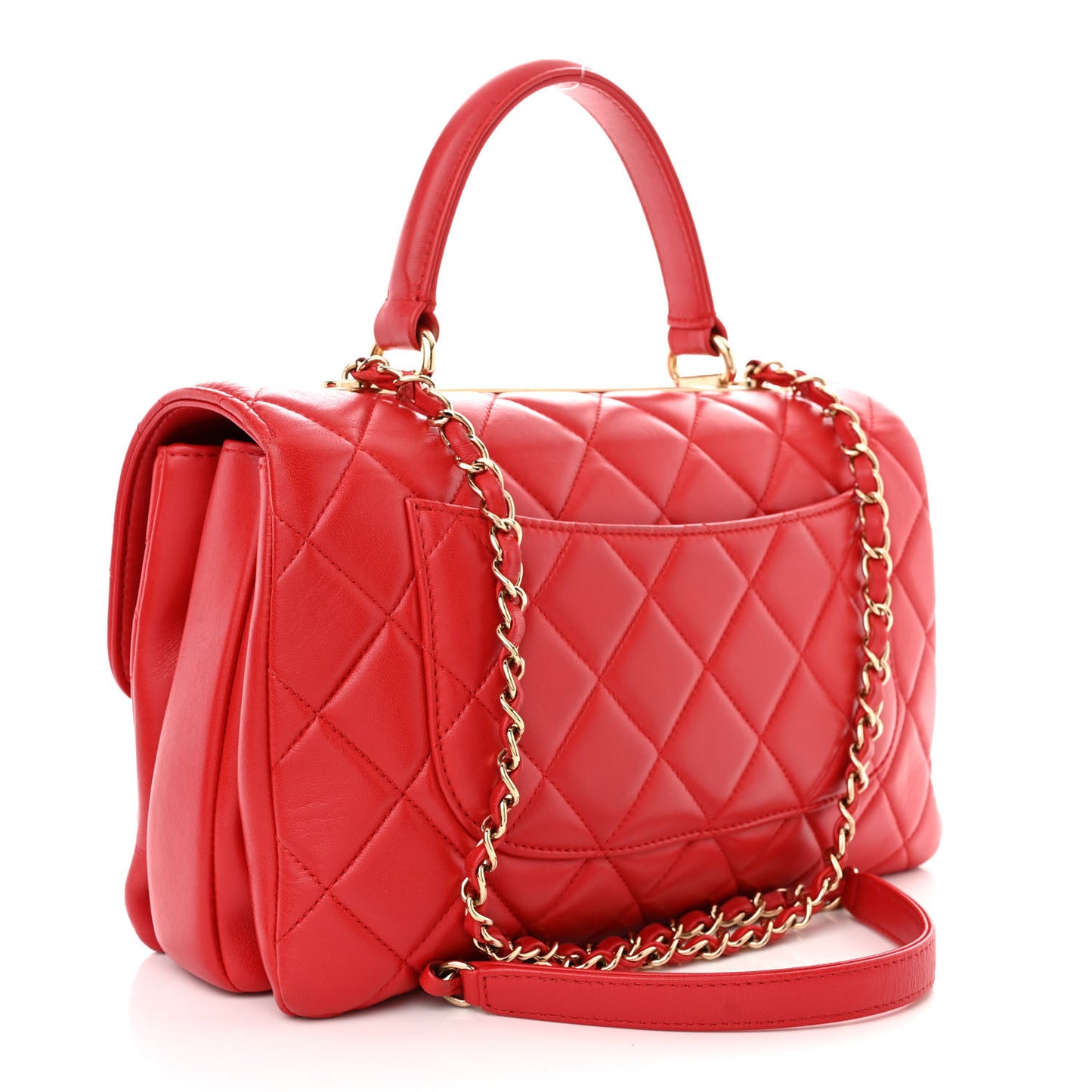 Lambskin Quilted Medium Trendy CC Flap Dual Handle Bag Red