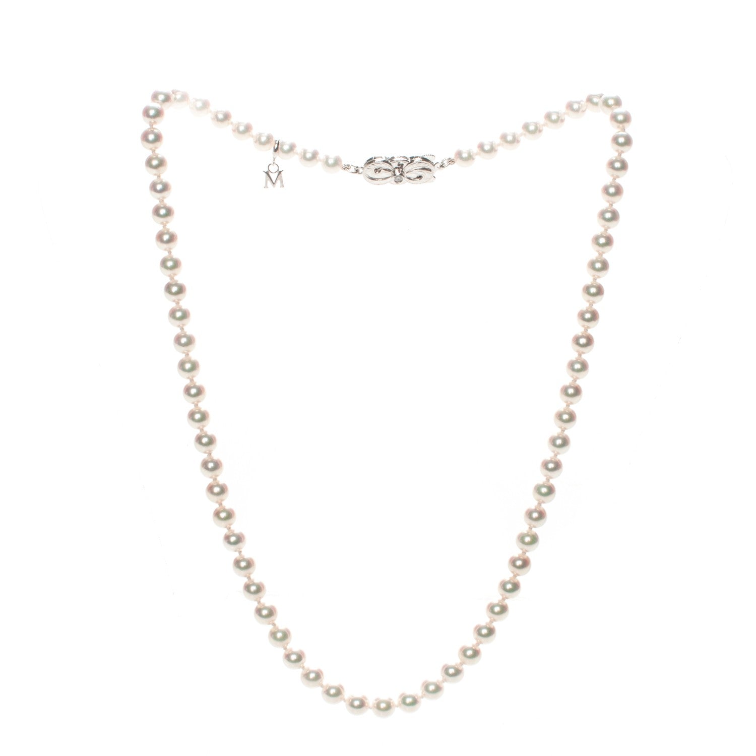 Mikimoto 18K White Gold Diamond Pearl 5mm Strand Necklace 16 6 of 6
