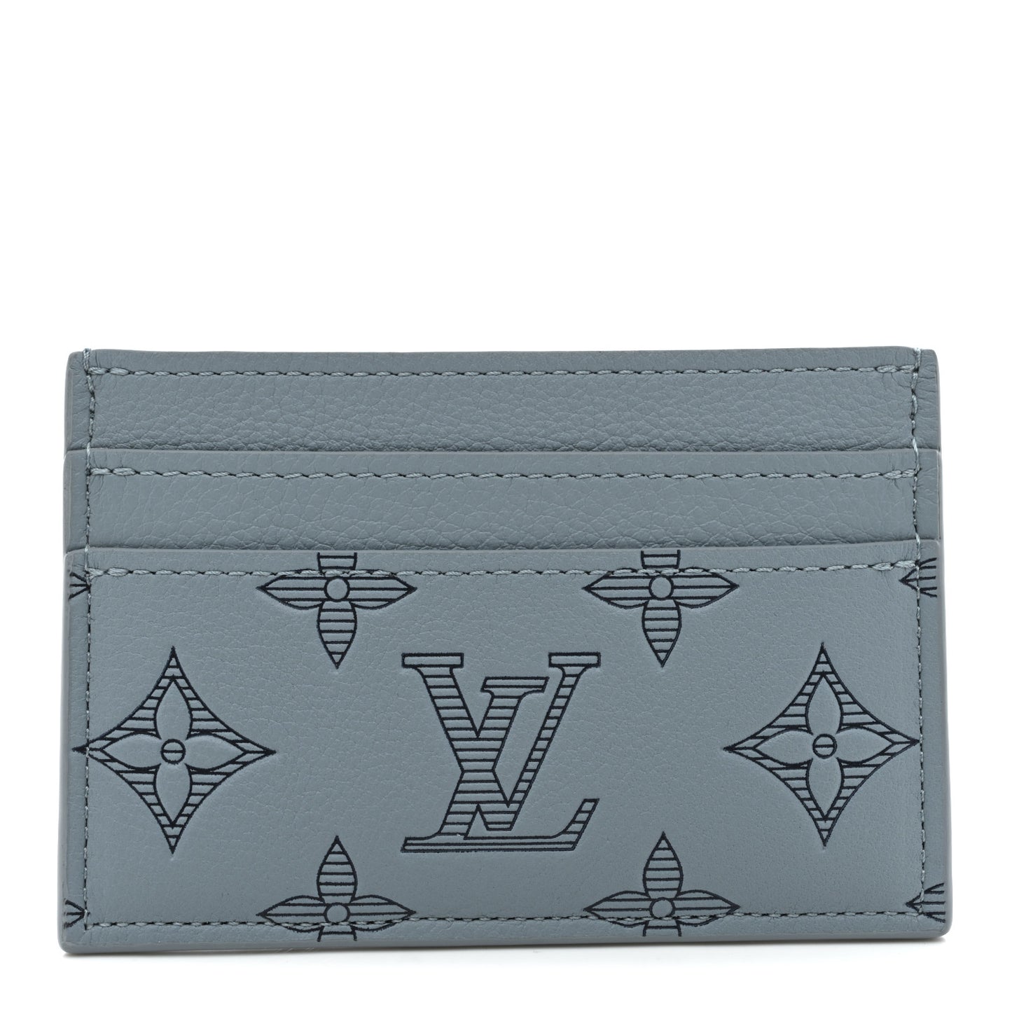 Calfskin Monogram Shadow Double Card Holder Sky Blue