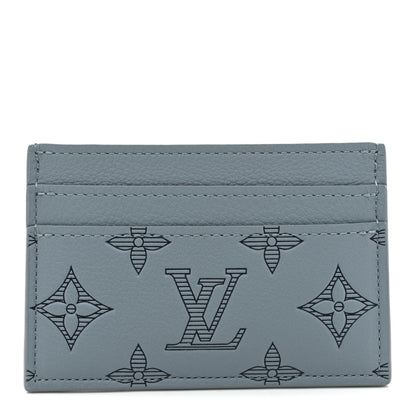 Louis Vuitton Calfskin Monogram Shadow Double Card Holder Sky Blue 1 of 7