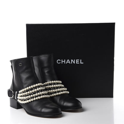 Chanel Calfskin Pearl Cap Toe Short Boots 37.5 Black 11 of 11