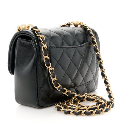 Chanel Shiny Lambskin Quilted Pearl Twist Mini Square Flap Black 3 of 15