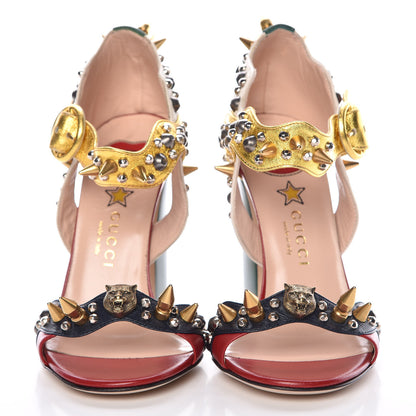Gucci Metallic Malaga Kid Malin Embellished Studded Sandals 35 Hibiscus Red Blue Gold 2 of 8