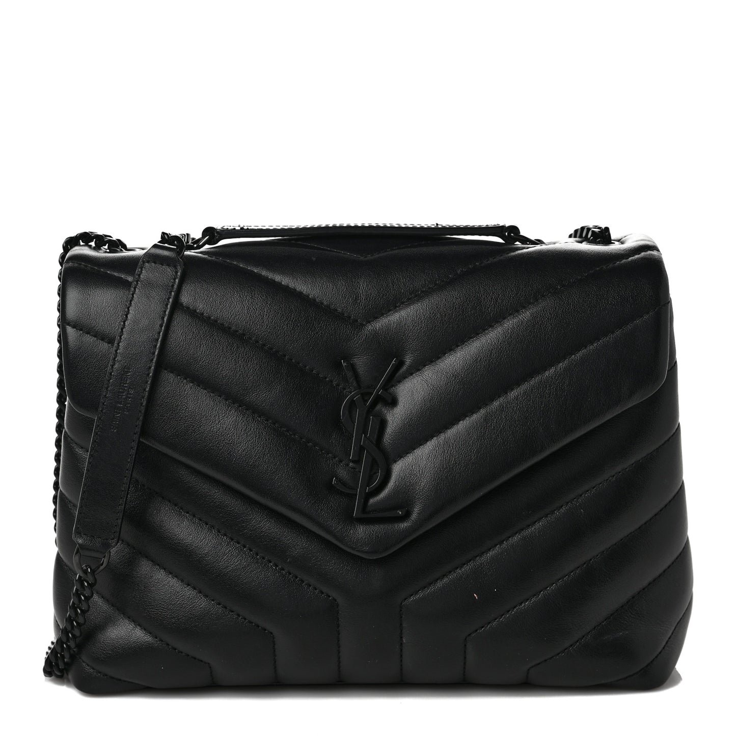 Calfskin Y Quilted Monogram Monochrome Small Loulou Chain Satchel Black