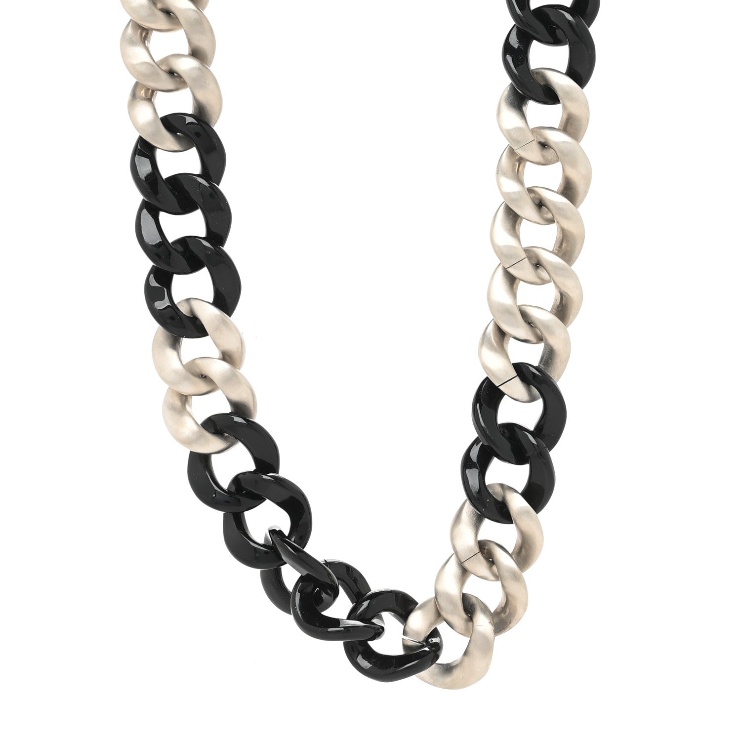 Chanel Metal Resin CC Chain Link Necklace Black Silver 1 of 3