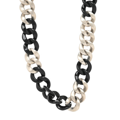 Chanel Metal Resin CC Chain Link Necklace Black Silver 1 of 3