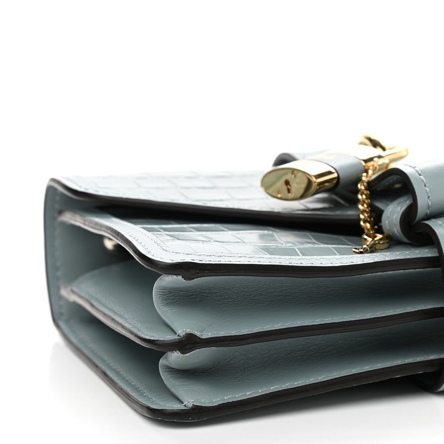 Calfskin Crocodile Embossed Aby Chain Shoulder Bag Faded Blue