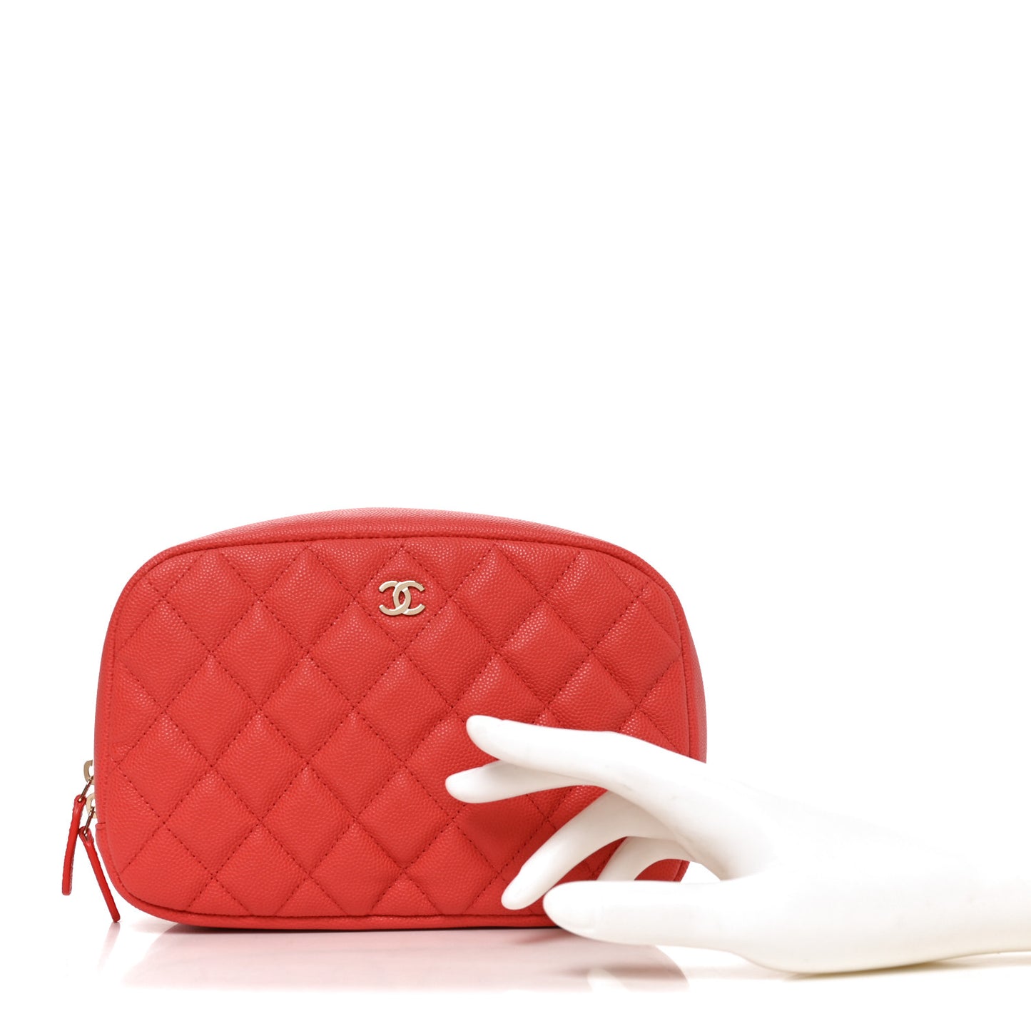 Caviar Quilted Medium Curvy Pouch Cosmetic Case Dark Pink