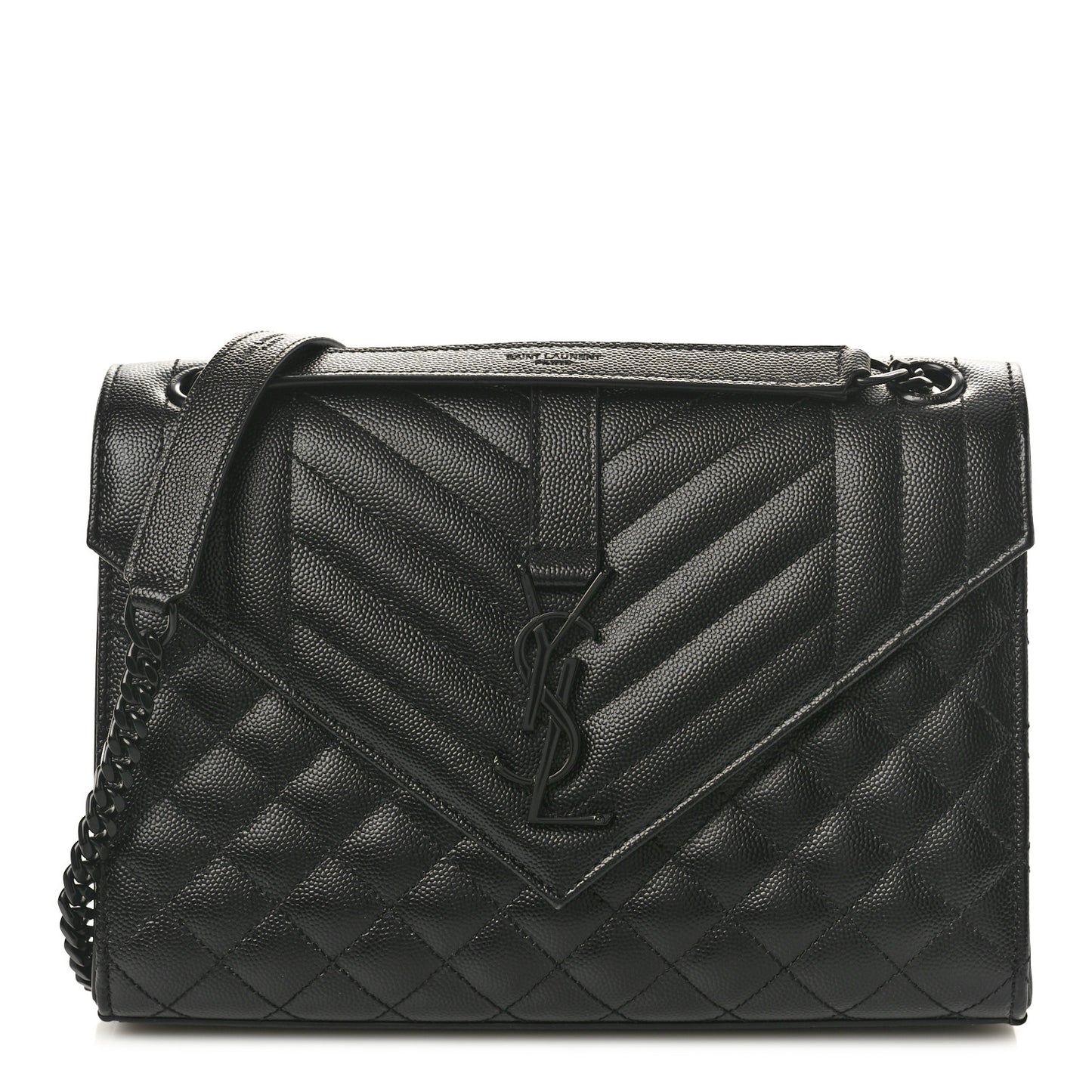 Grain De Poudre Textured Mixed Matelasse Triquilt Medium Monogram Monochrome Satchel Black