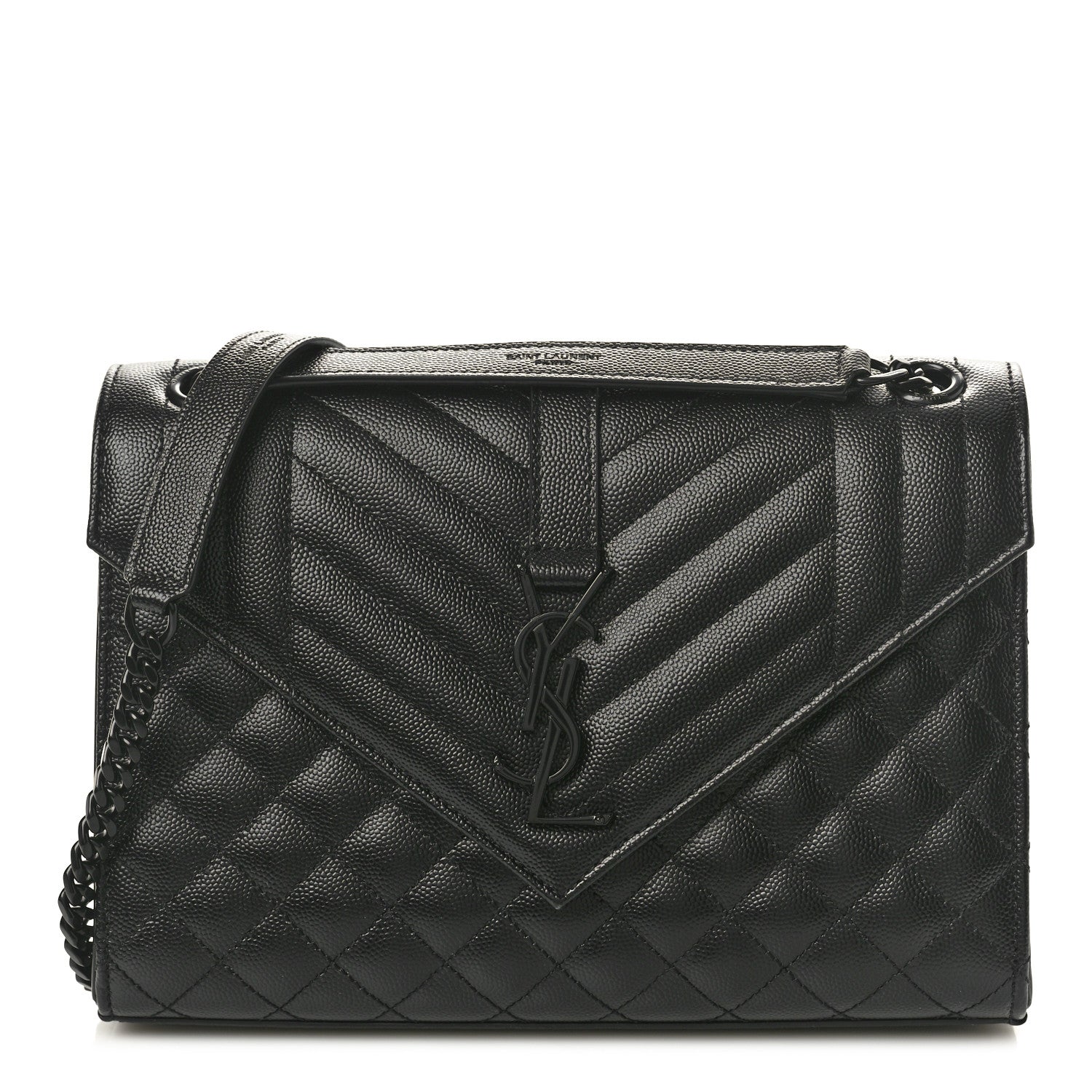 Saint Laurent Grain De Poudre Textured Mixed Matelasse Triquilt Medium Monogram Monochrome Satchel Black 1 of 9