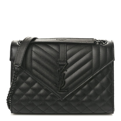 Saint Laurent Grain De Poudre Textured Mixed Matelasse Triquilt Medium Monogram Monochrome Satchel Black 1 of 9