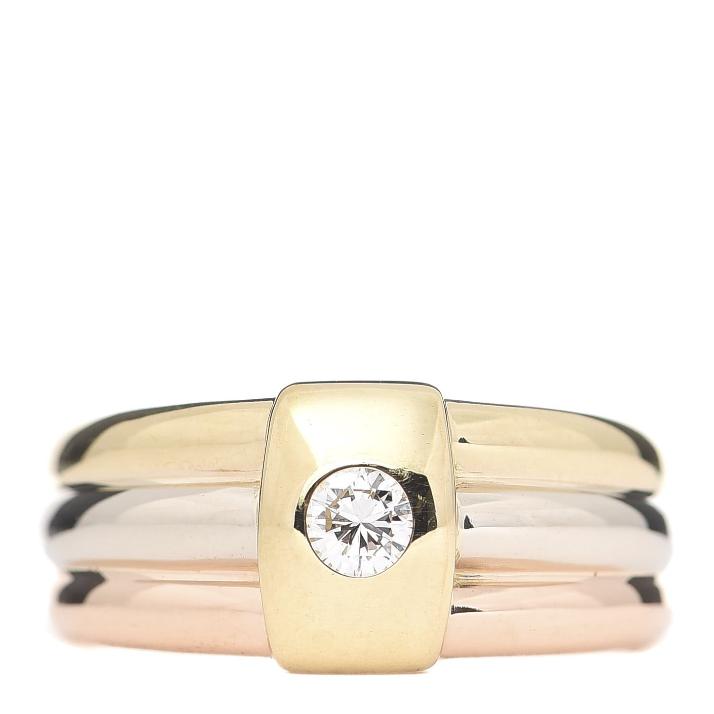 18K Pink Yellow White Gold Diamond Solitaire Trinity Ring 54 6.75