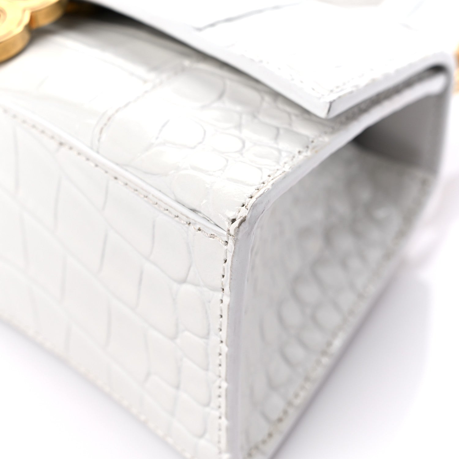 Balenciaga Shiny Calfskin Crocodile Embossed Hourglass Top Handle Bag XS White 9 of 13