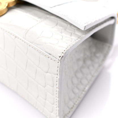 Balenciaga Shiny Calfskin Crocodile Embossed Hourglass Top Handle Bag XS White 9 of 13