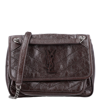 Saint Laurent Crinkled Lambskin Matelasse Monogram Baby Niki Chain Satchel Chocolate 1 of 11