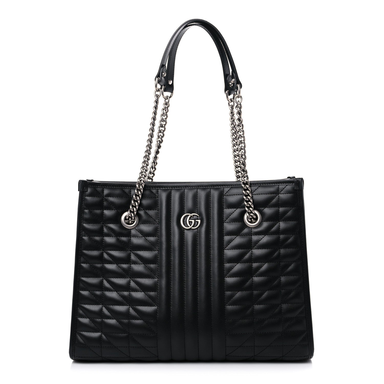 Gucci Calfskin Matelasse Aria Medium GG Marmont Shoulder Tote Black 1 of 10