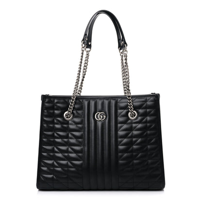 Gucci Calfskin Matelasse Aria Medium GG Marmont Shoulder Tote Black 1 of 10