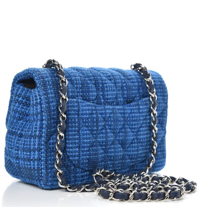 Chanel Tweed Quilted Mini Rectangular Flap Navy Blue 3 of 9