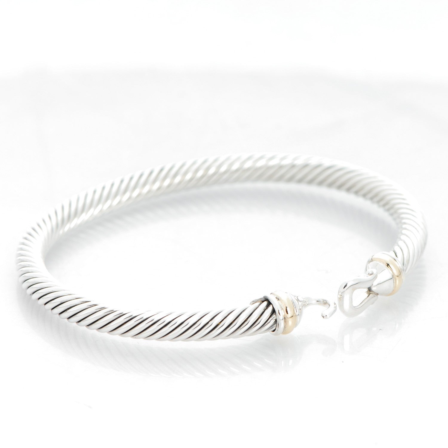 David Yurman Sterling Silver 18K Yellow Gold 5mm Cable Classic Buckle Bracelet 4 of 6
