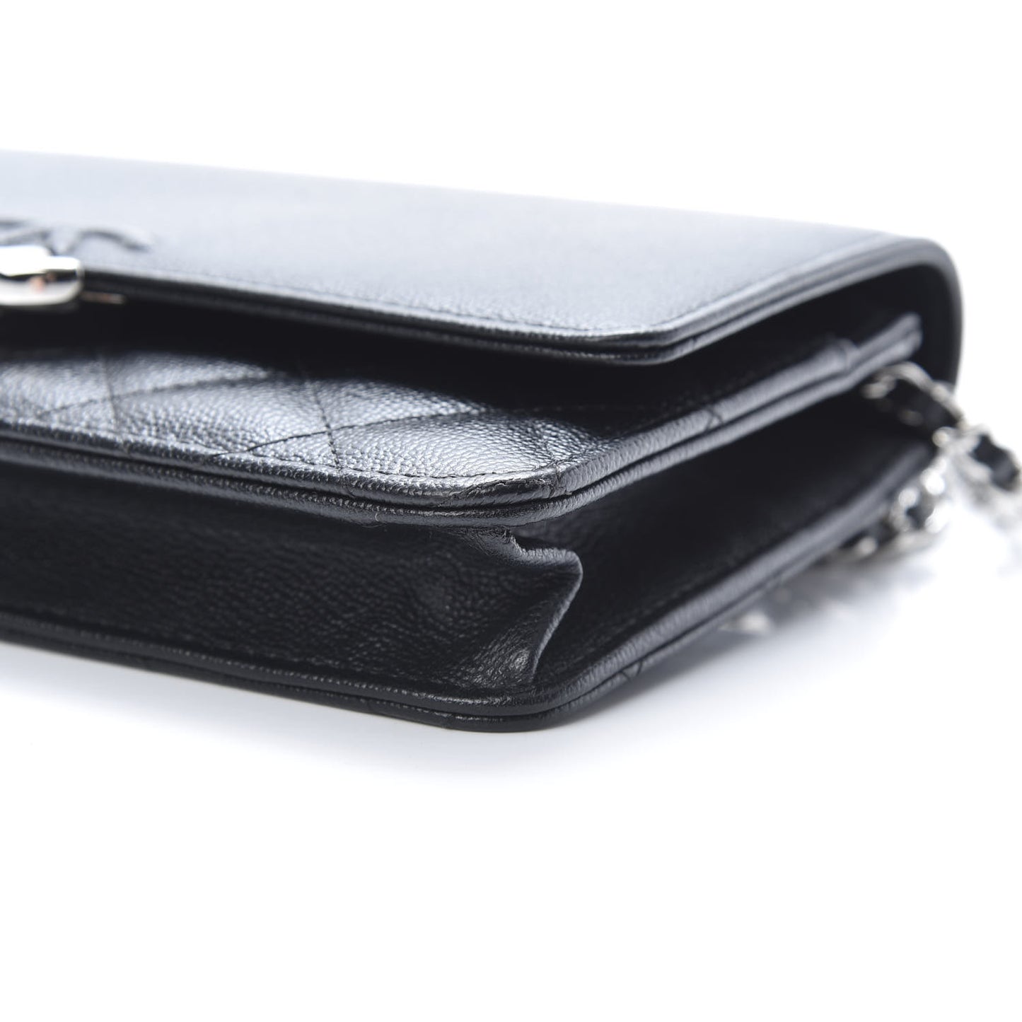 Grained Calfskin Quilted CC Box Wallet On Chain WOC Black