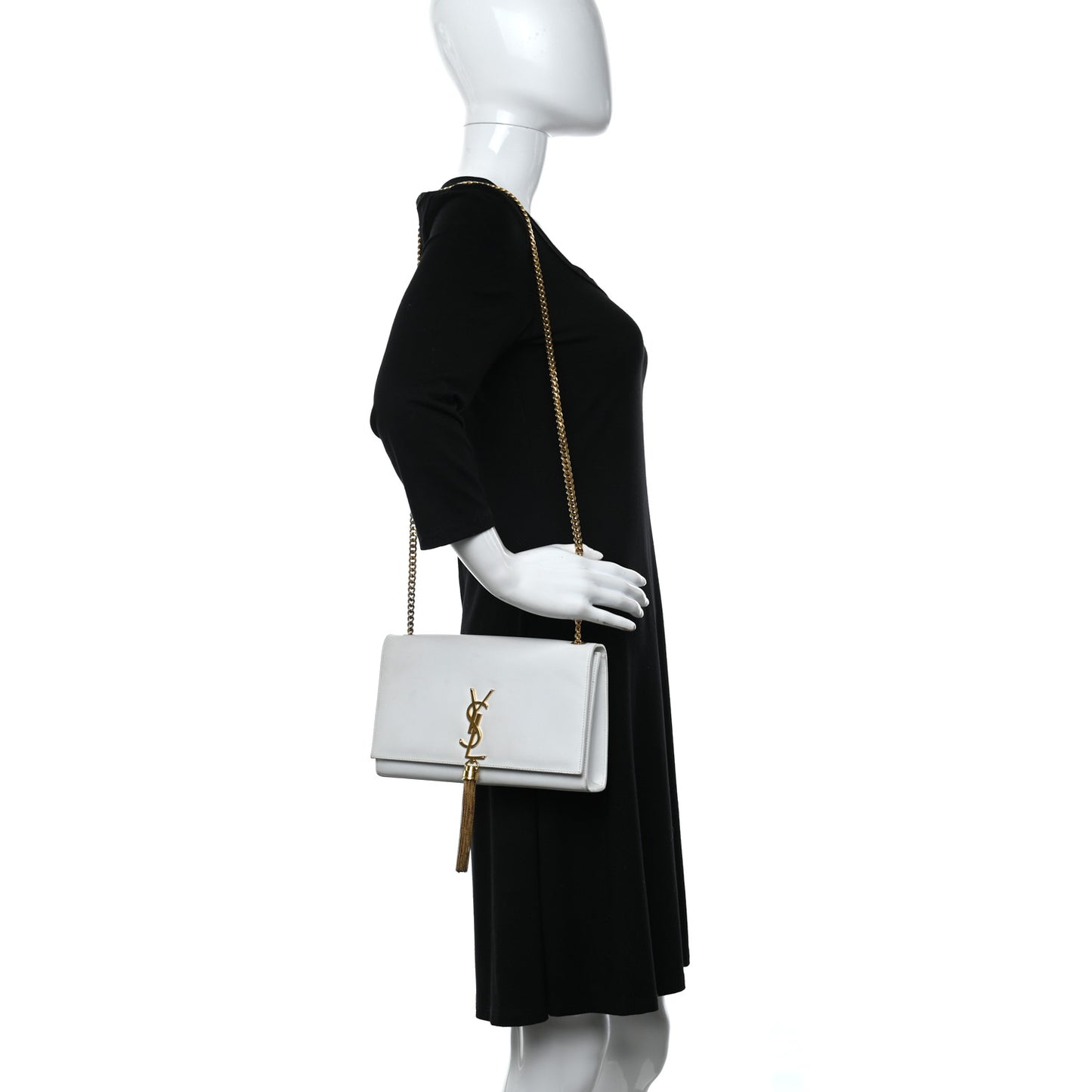 Smooth Calfskin Medium Classic Monogram Kate Tassel Satchel White