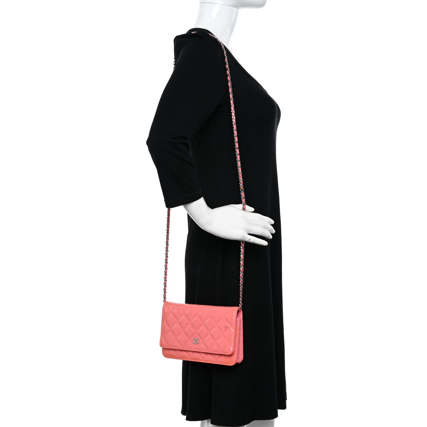 Patent Quilted Wallet On Chain WOC Coral