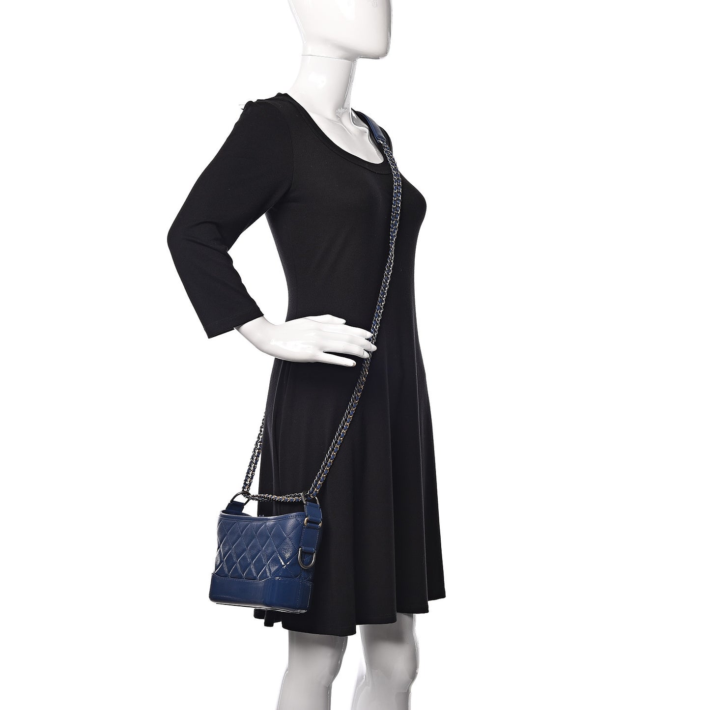 Patent Goatskin Quilted Small Gabrielle Hobo Blue