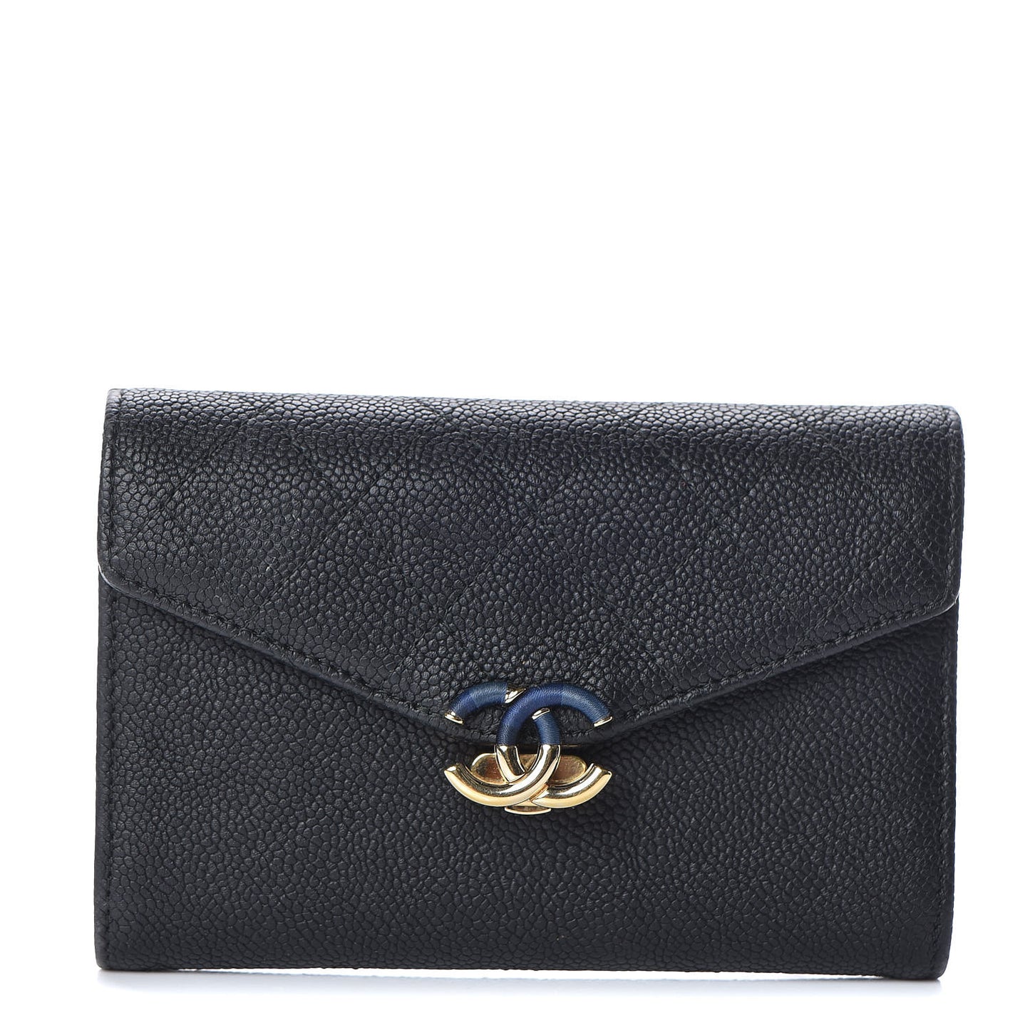 Caviar Quilted Medium CC Box Flap Wallet Black Navy