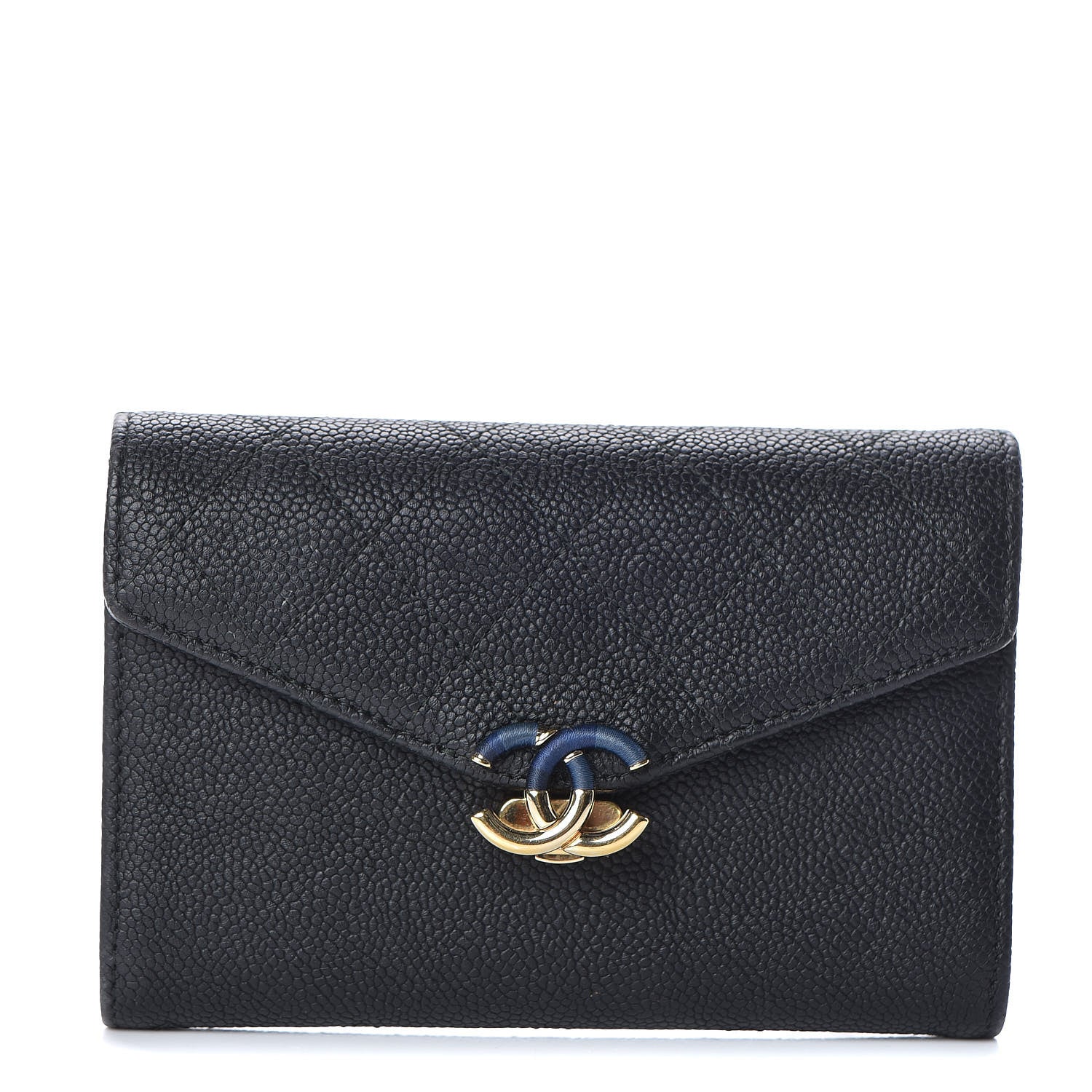 Chanel Caviar Quilted Medium CC Box Flap Wallet Black Navy 1 of 7