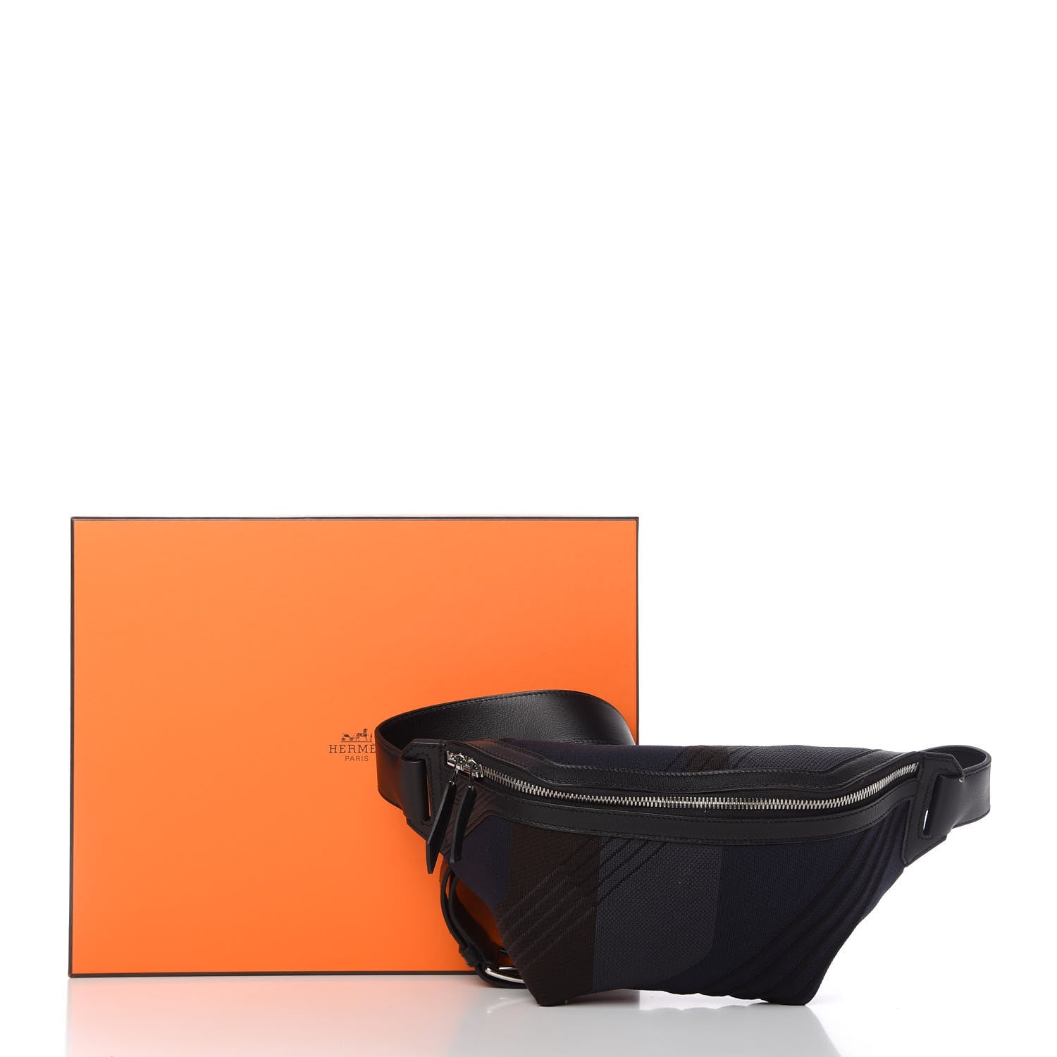 Hermes Dynamo Technical Canvas Allegretto Calfskin Cityslide Belt Bag Plomb Bleu Nuit Black 10 of 10