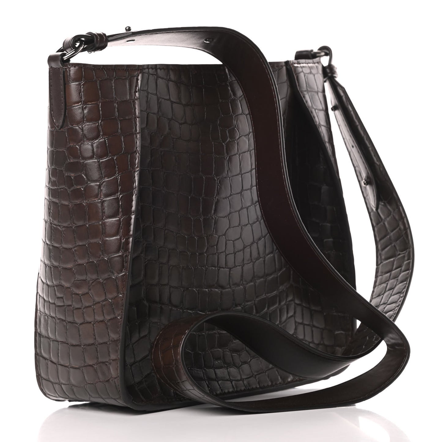 Crocodile Embossed Studded Logo Mini Crossbody Mahogany