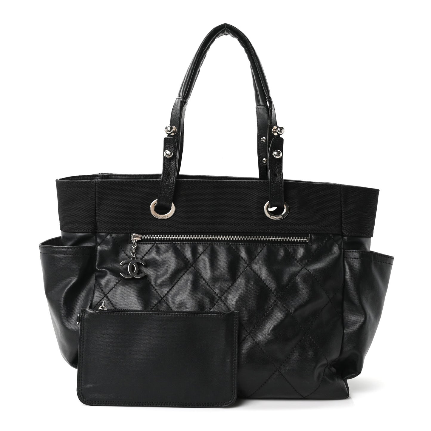 Coated Canvas Large Paris Biarritz Tote Black