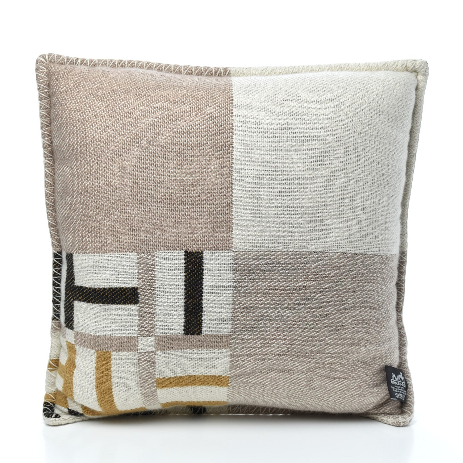 Hermes Wool Cashmere Avalon Facade Pillow Sable Ecru 2 of 3