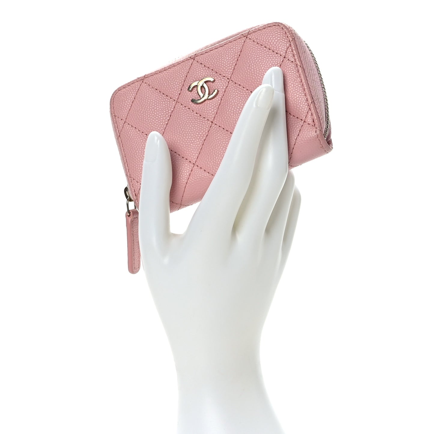 Caviar Quilted Zip Card Holder Pink