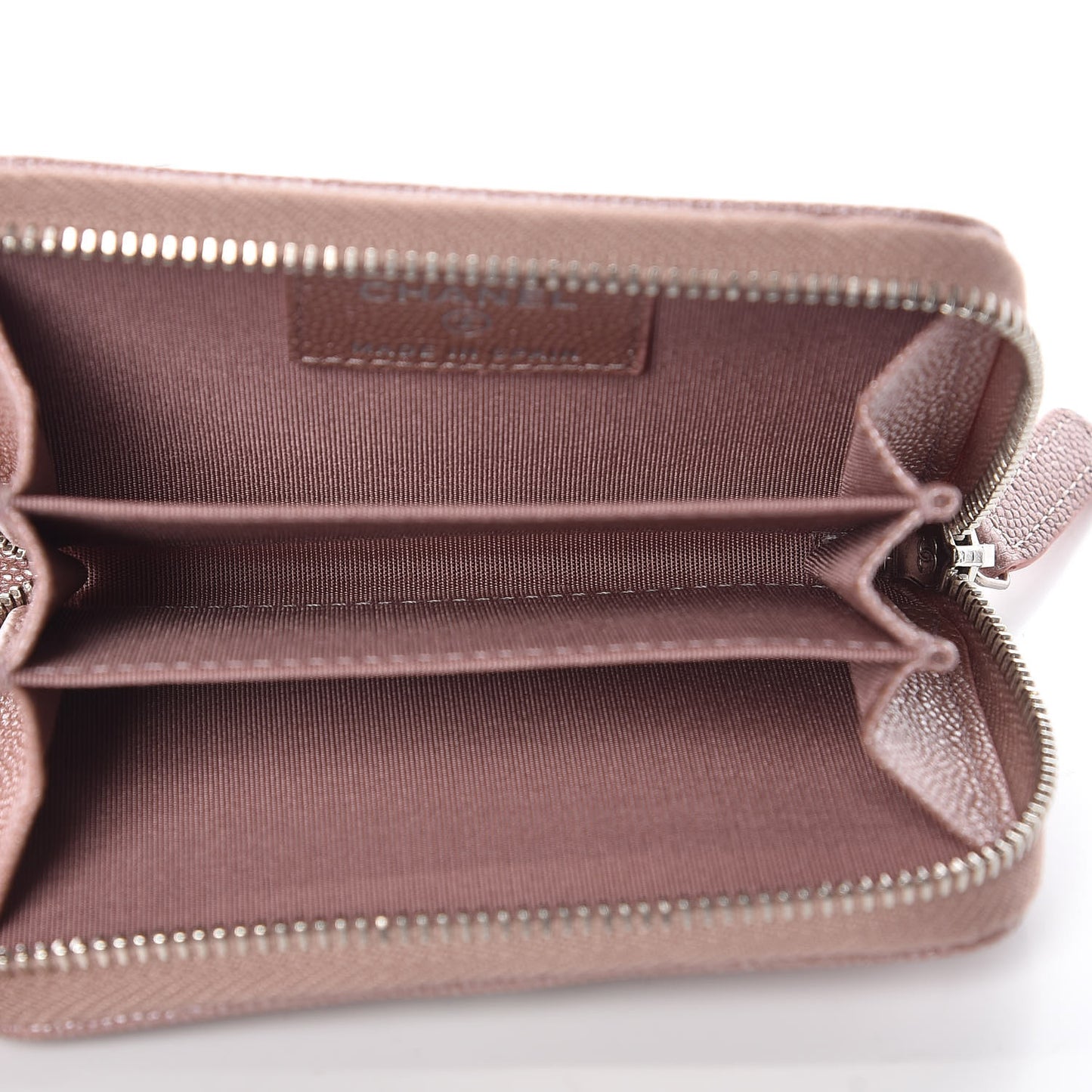 Metallic Caviar Chevron Quilted Vintage Mademoiselle Zip Coin Purse Pink