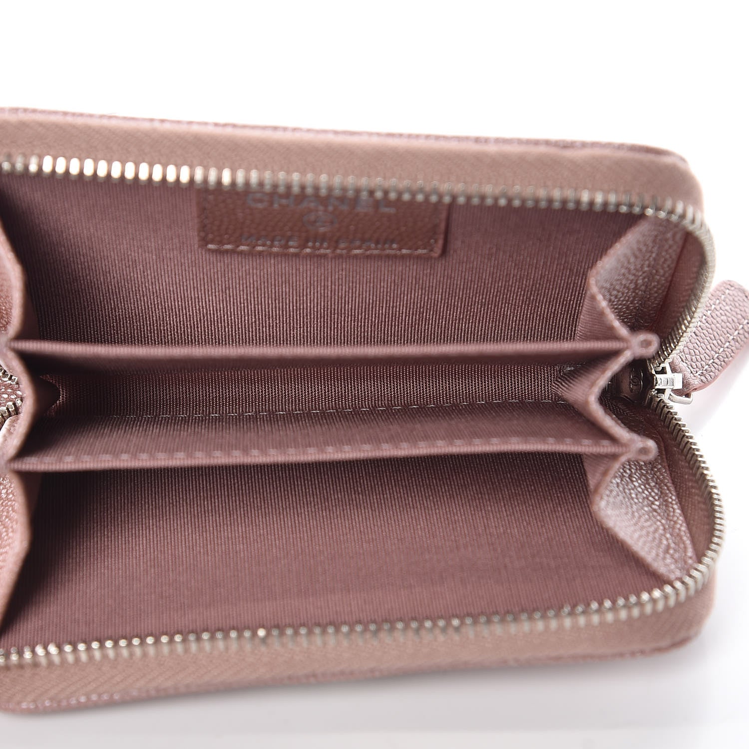 Chanel Metallic Caviar Chevron Quilted Vintage Mademoiselle Zip Coin Purse Pink 5 of 8