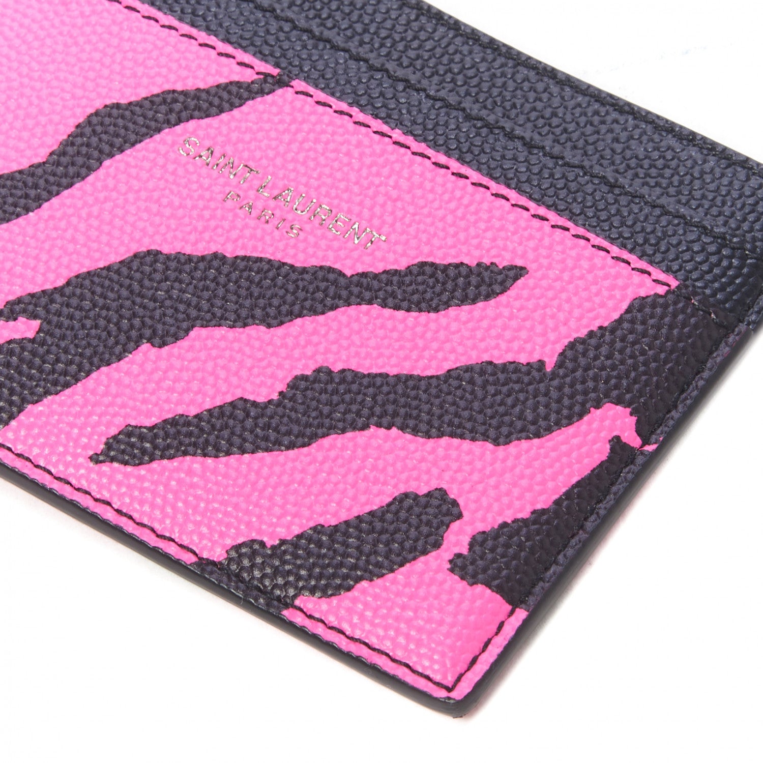 Saint Laurent Calfskin Zebra Print Credit Card Case Fuchsia Black 4 of 7