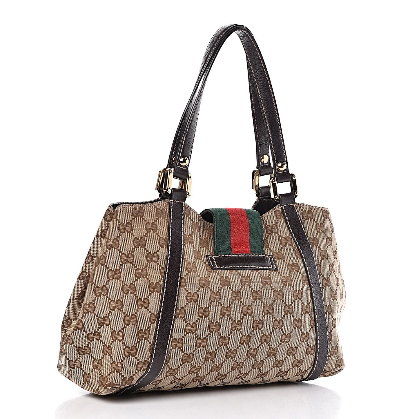 Monogram Medium New Ladies Web Tote Dark Brown