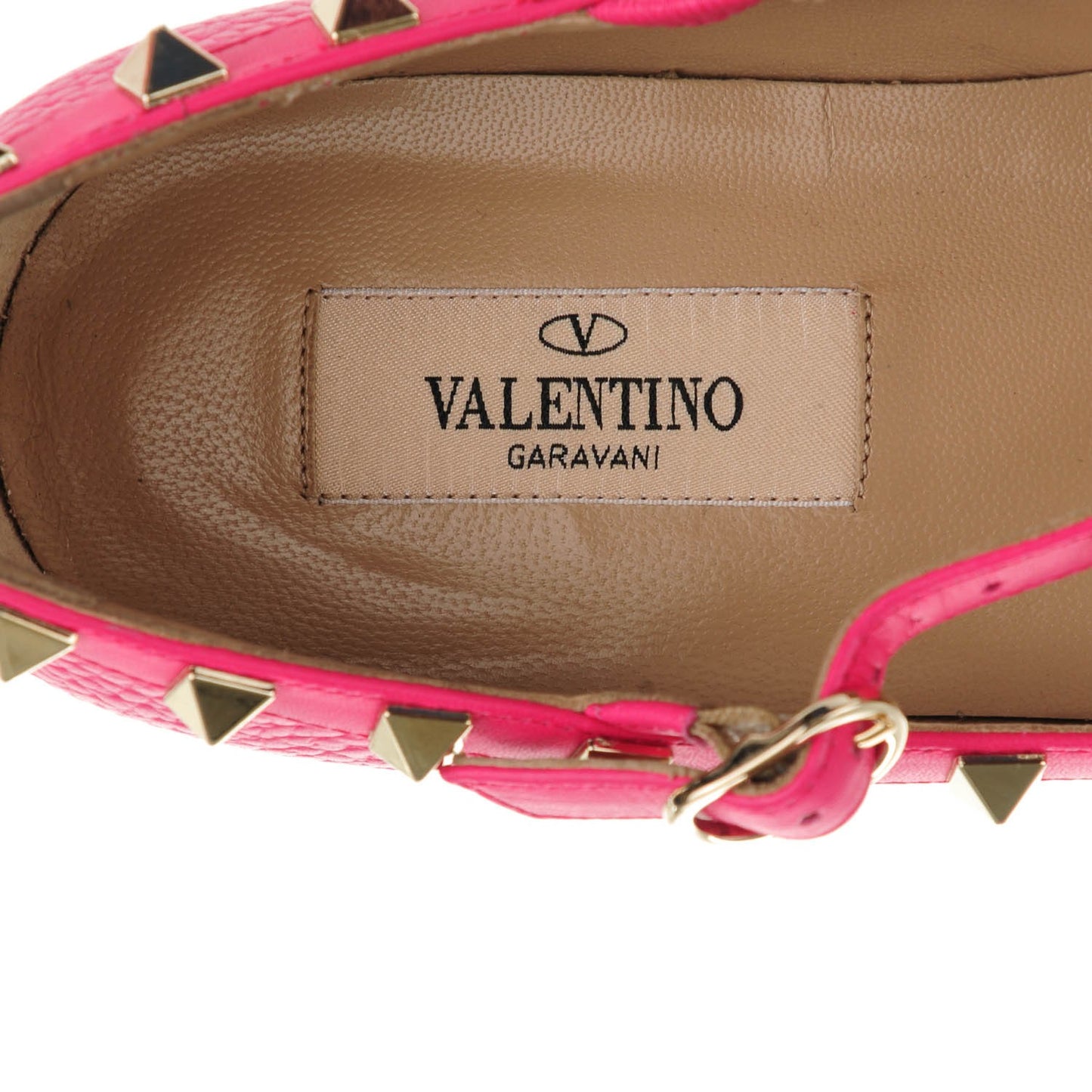 Pebbled Calfskin Rockstud Cage Ballerina Flats 37.5 Peony