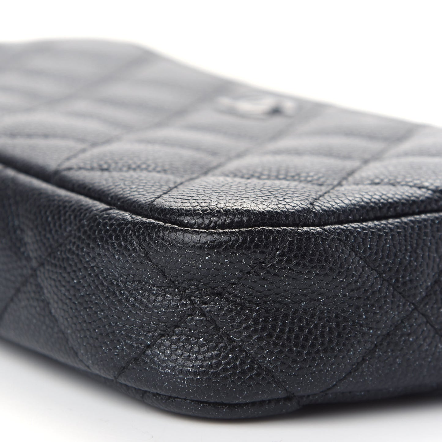 Iridescent Caviar Quilted Small Clutch With Chain Black