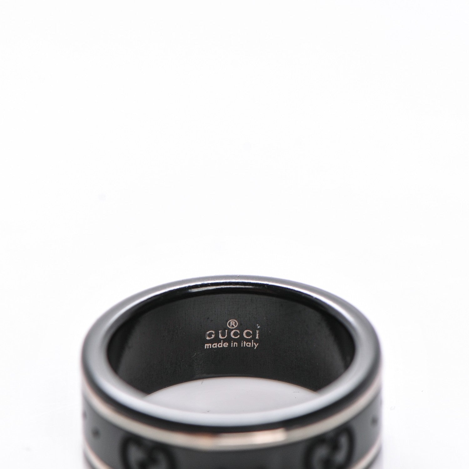 Gucci Black Synthetic Corundum 18K White Gold Icon Thin Band Ring 4.75 5 of 5