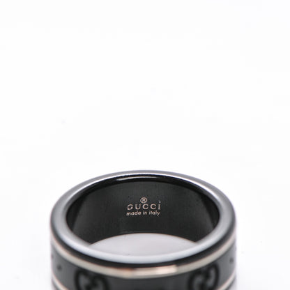 Gucci Black Synthetic Corundum 18K White Gold Icon Thin Band Ring 4.75 5 of 5