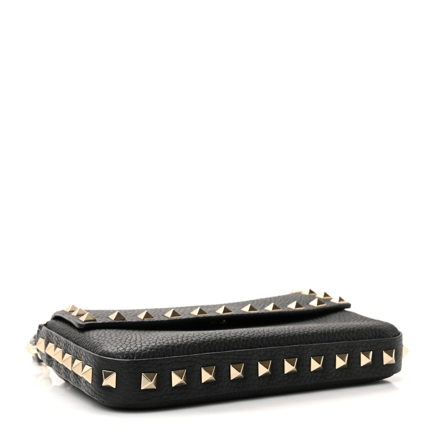 Grainy Calfskin Rockstud Crossbody Pouch Black