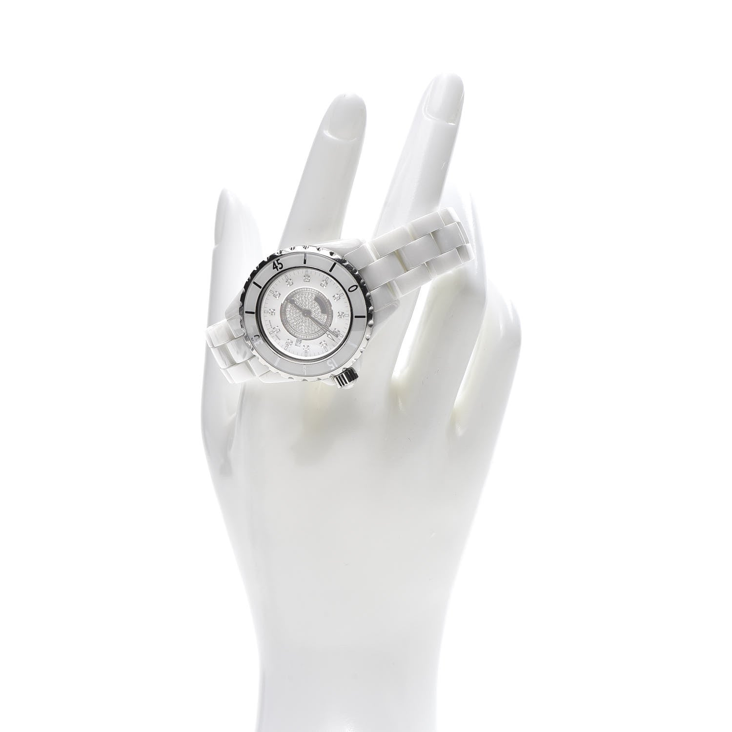 Chanel Stainless Steel Ceramic Diamond Dial 33mm J12 Quartz Watch White 2 of 8