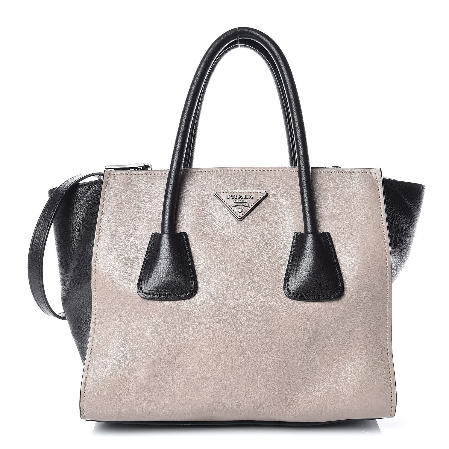 Prada Glace Calf Bi-Color Twin Pocket Tote Pomice Black 1 of 15
