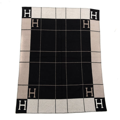 Hermes Wool Cashmere Avalon III Blanket Ecru Black 1 of 4